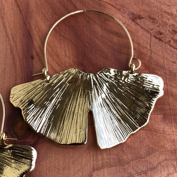 Gold Ginko Leaf Earrings - Picture 2 of 5